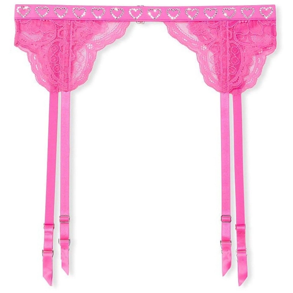 VICTORIAS SECRET | XS / S PINK Shine Strap Rhinestone Garter Belt
